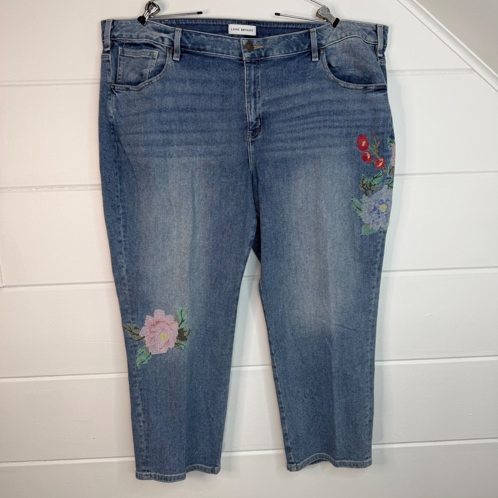 Lane Bryant‎ 28 Flex Magic Waistband High Rise Straight Floral Embroidered Jeans